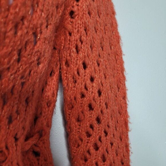 Vintage y2k Rocket 898 orange open knit wool blend cropped cardigan medium - Picture 7 of 7